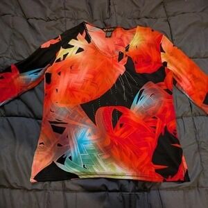 Valentina Signa Abstract 3/4 Sleeve Top Blouse Size Medium